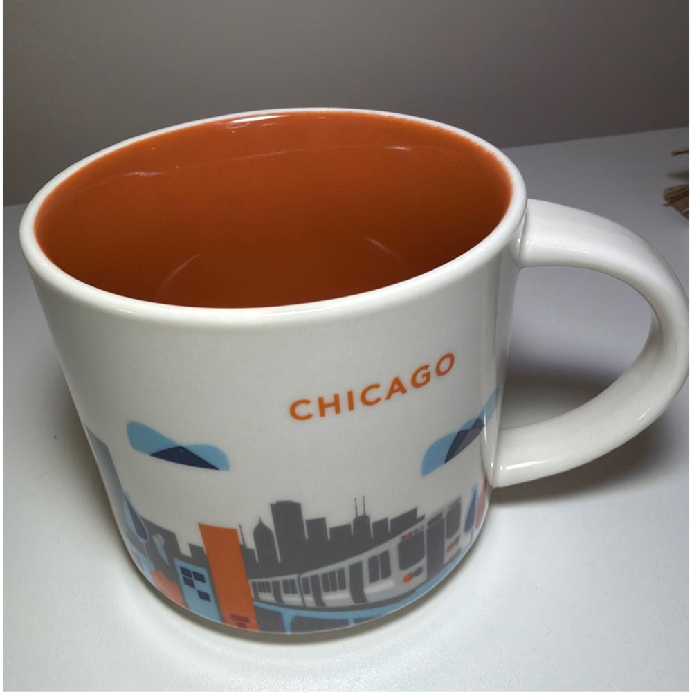 Starbucks Chicago IL USA You Are Here Collection Mug Coffee Cup White Orange EUC